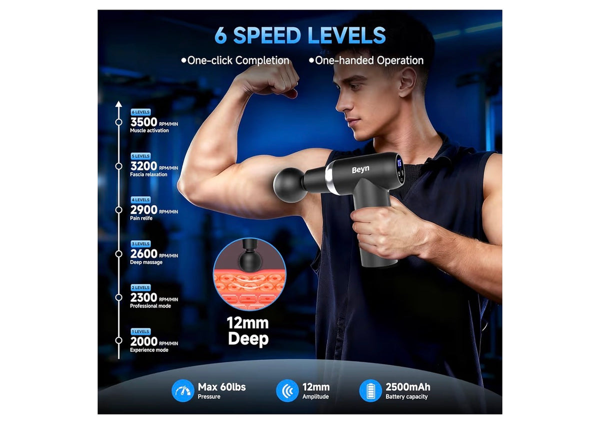 Beyn Hot and Cold Massager Gun with Detachable Extended Handle, 6 Massage Heads & LCD Display