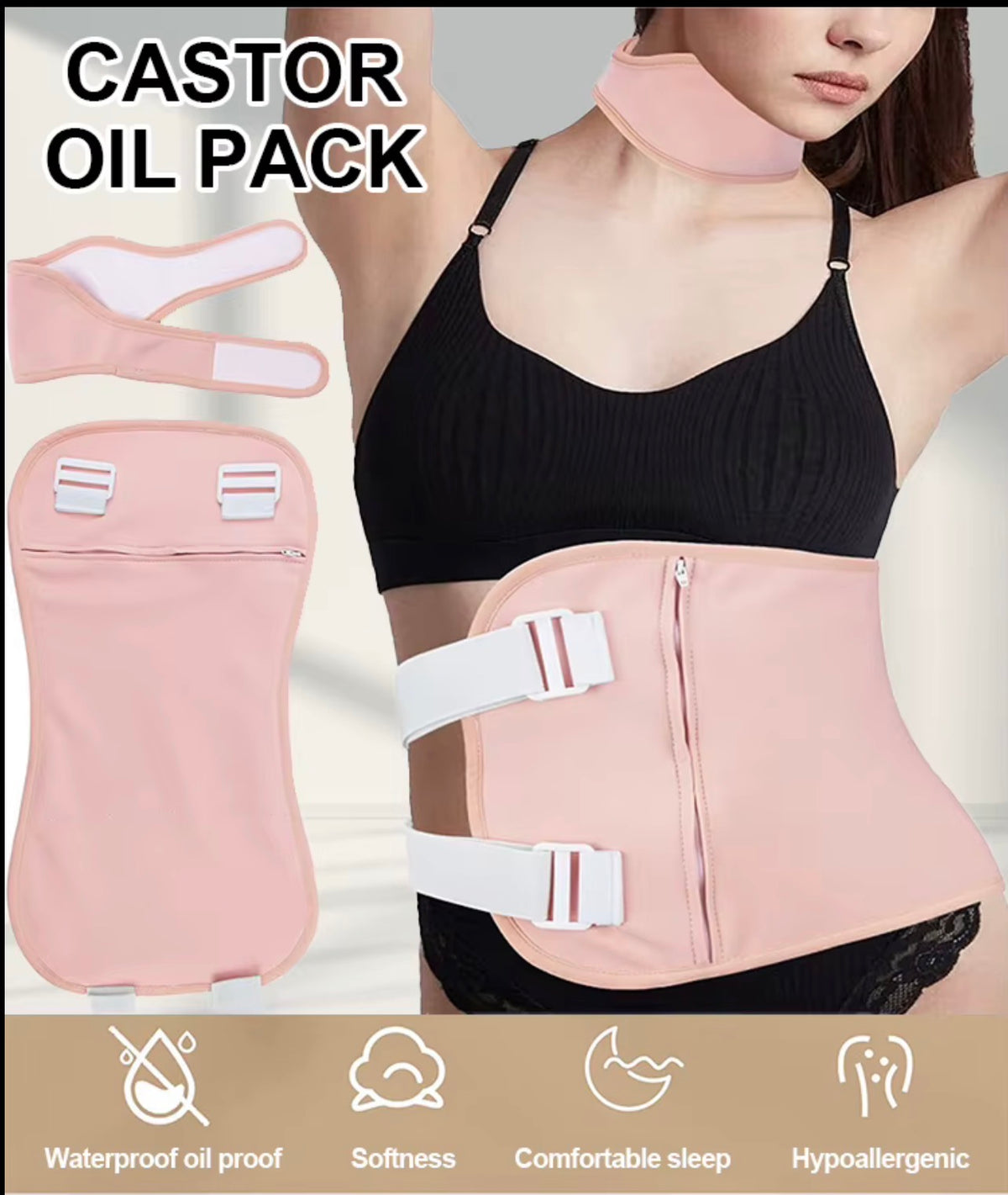 2-Piece Organic Castor Oil Therapy Wrap Set | Belly & Neck Wellness Kit