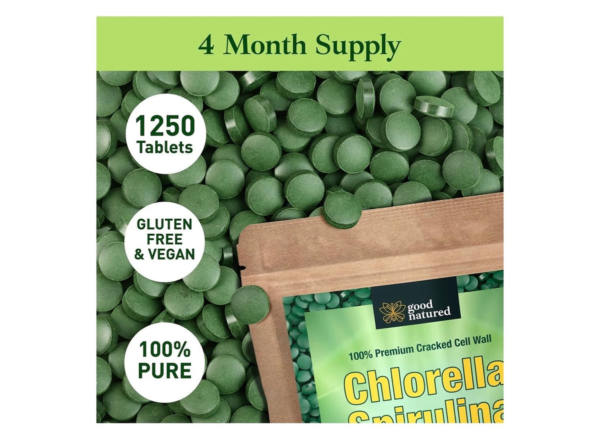Organic Spirulina & Chlorella Tablets | 1,250 Tablets | 4-Month Supply
