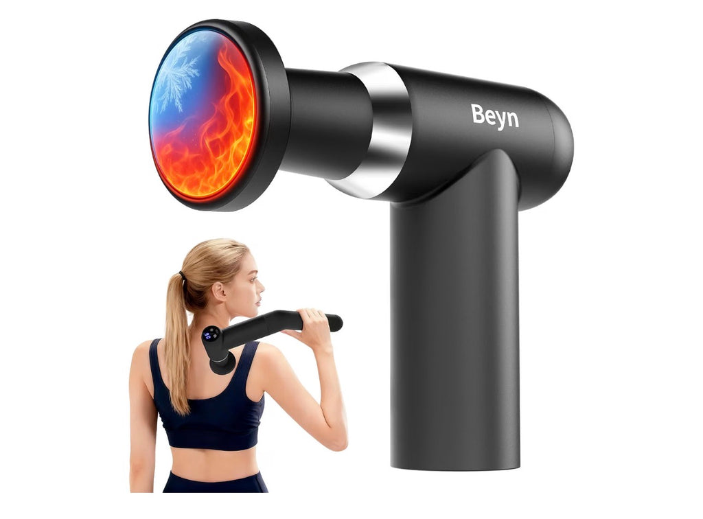 Beyn Hot and Cold Massager Gun with Detachable Extended Handle, 6 Massage Heads & LCD Display