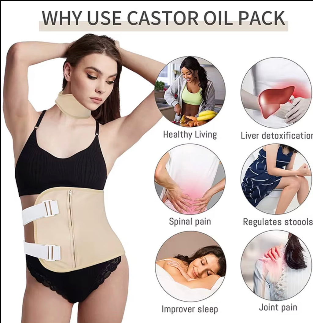 2-Piece Organic Castor Oil Therapy Wrap Set | Belly & Neck Wellness Kit