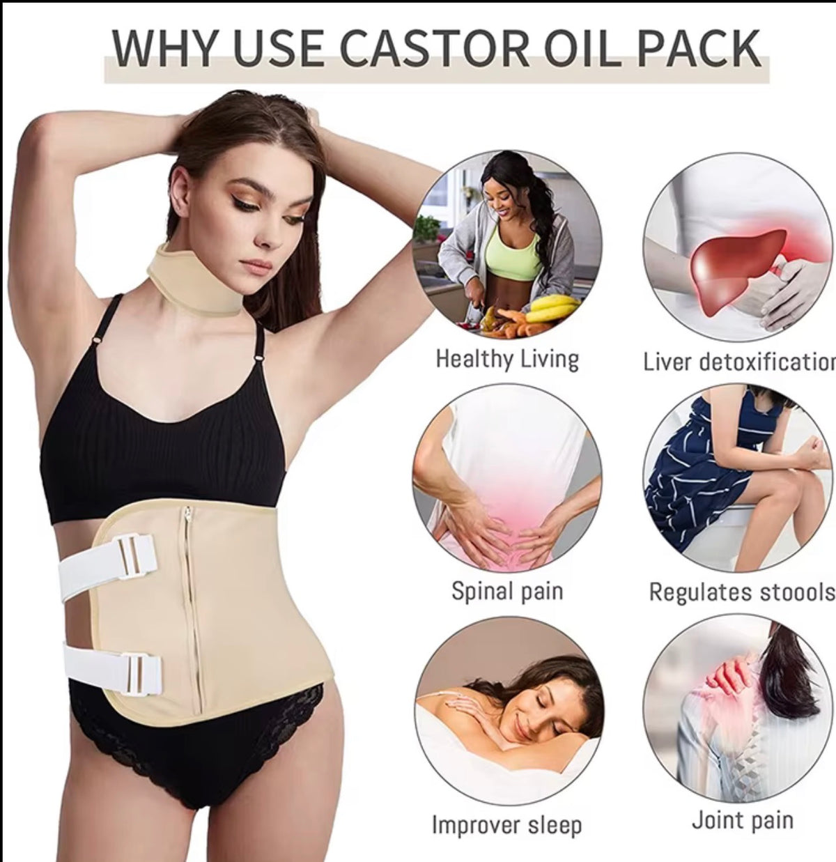 2-Piece Organic Castor Oil Therapy Wrap Set | Belly & Neck Wellness Kit