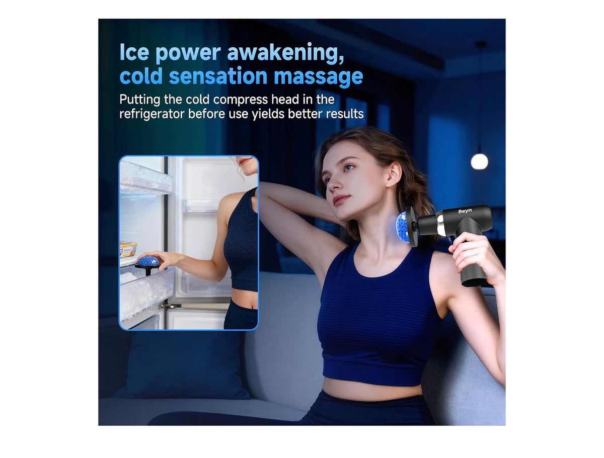 Beyn Hot and Cold Massager Gun with Detachable Extended Handle, 6 Massage Heads & LCD Display