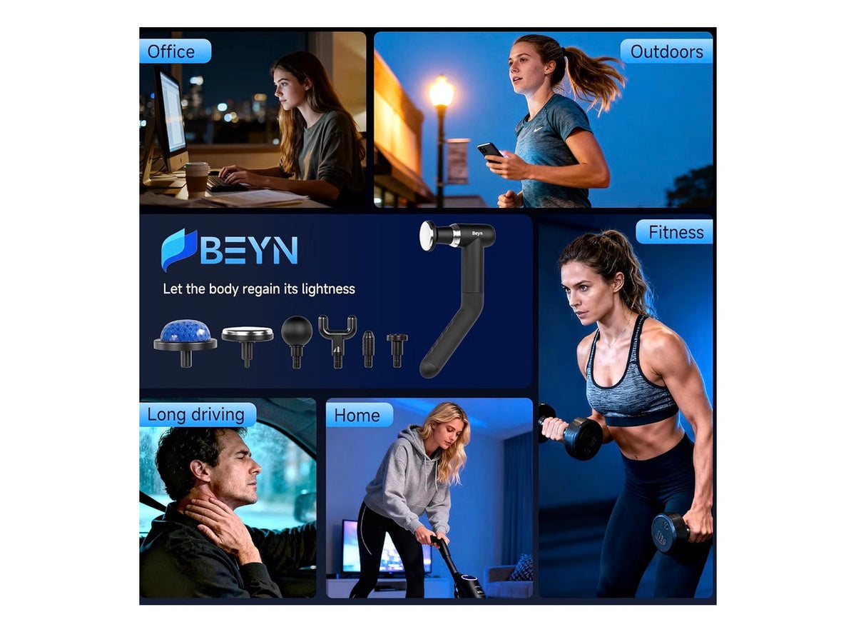 Beyn Hot and Cold Massager Gun with Detachable Extended Handle, 6 Massage Heads & LCD Display