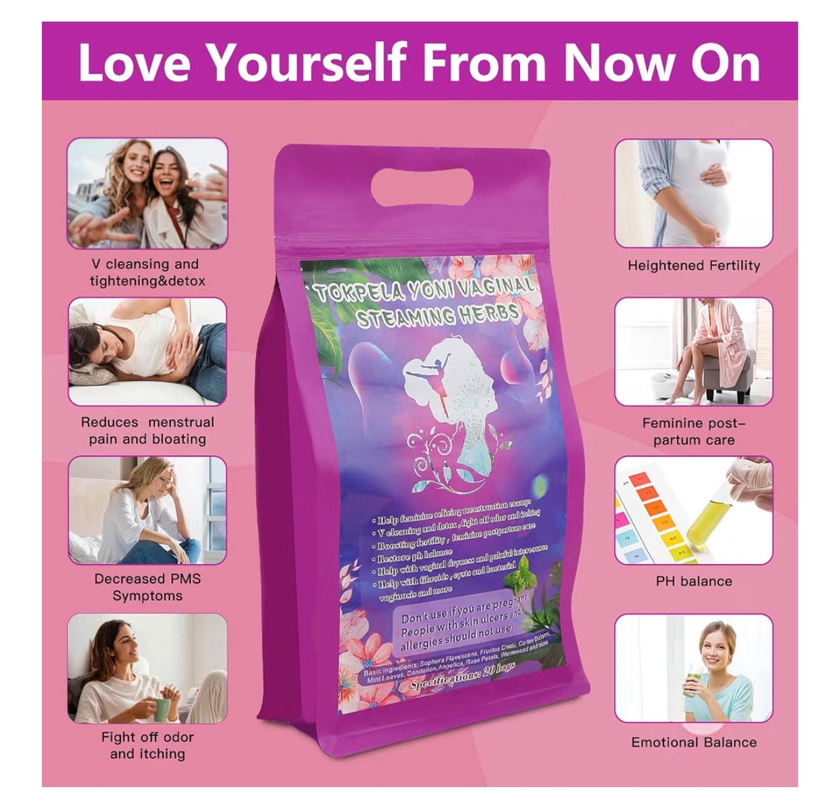 Organic Yoni Steam Herbs | Feminine Wellness Herbal Steam (20 Tea Bags)