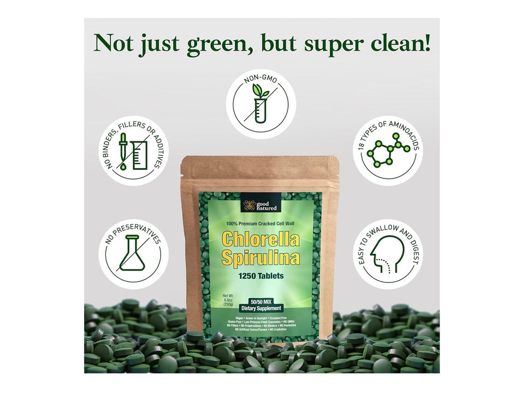 Organic Spirulina & Chlorella Tablets | 1,250 Tablets | 4-Month Supply