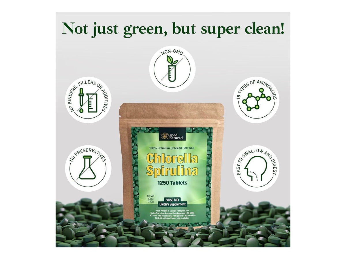 Organic Spirulina & Chlorella Tablets | 1,250 Tablets | 4-Month Supply